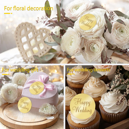 20pcs Gold Mirror Acrylic Happy Birthday Cupcake Toppers Round Engraved Cake Picks Happy Birthday Cake Toppers for DIY Birthday Gift Flower Bouquet Pastries Desserts Decor