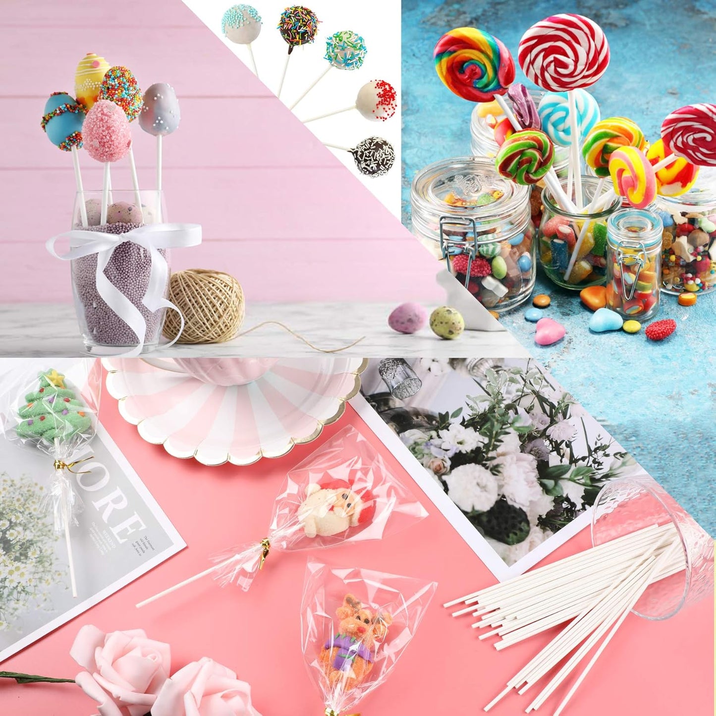 Augshy 300Pcs 6 Inch Cake Pops Making Tools - 100Pcs Cake Pop Sticks, Bags and Twist Ties