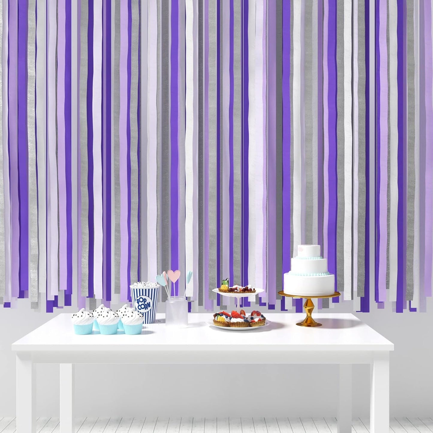 HOUSE OF PARTY Blue Skies Crepe Paper Streamers 6 Crepe Paper Rolls 492ft (1.8 Inch x 82 Ft/Roll) - Pack of 4 Shades of Blue, 1 Silver, 1 White Streamers Party Decorations