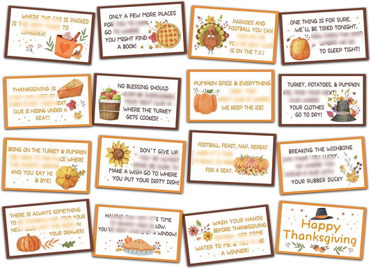 Fall Thanksgiving Scavenger Treasure Hunt Clues Games for Friends, Pumpkin Riddle Clue Cards, Thanksgiving Party Game, Indoor Outdoor Families Autumn Activity (16 Cards with Envelopes)