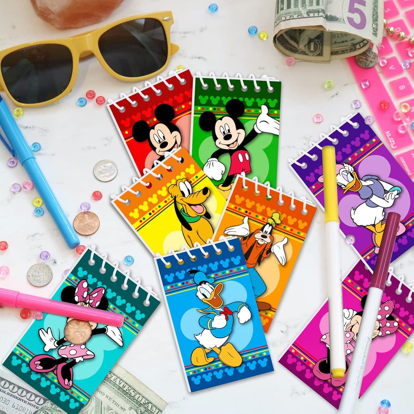 Mouse Birthday Party Supplies, 24Pcs Mini Notepads for Mickey Birthday Party Gifts, Goodie Bag Stuffers, Classroom Rewards, 8 Types