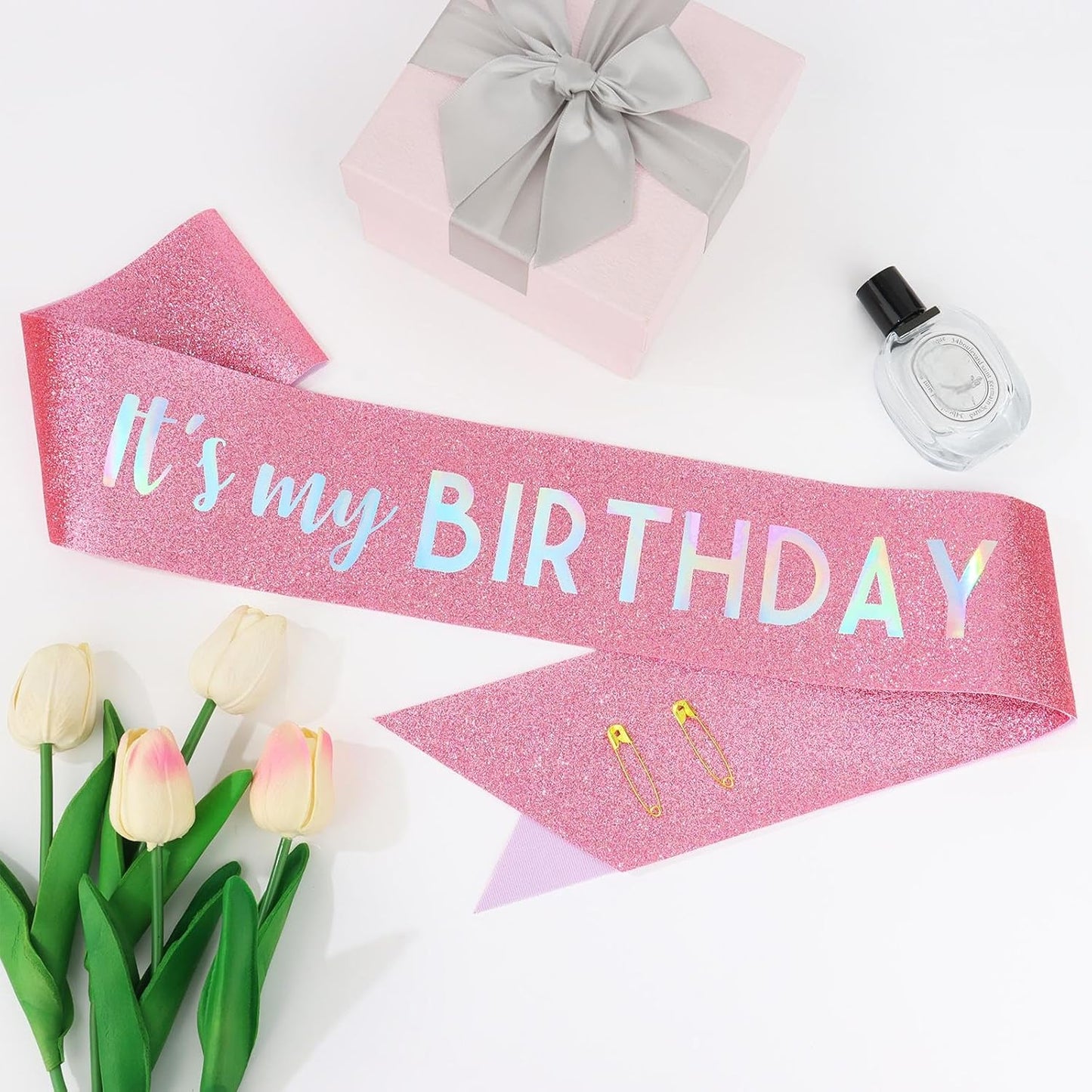 CIEHER 70.8 L x 3.6 W Pink It's My Birthday Sash Birthday Sashes for Women Glitter Fabric