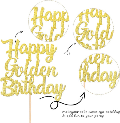 ZHUOWEISM 1 PCS Gold Happy Birthday & Anniversary Cake Topper