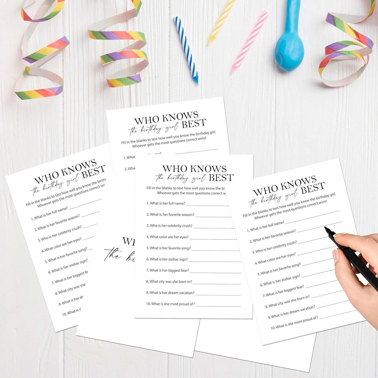 Birthday Party Games Card for Adults, 30 Pcs Ice Breaker Game Cards for Girl Bday Celebrations Decorations Supplies Favors - B01
