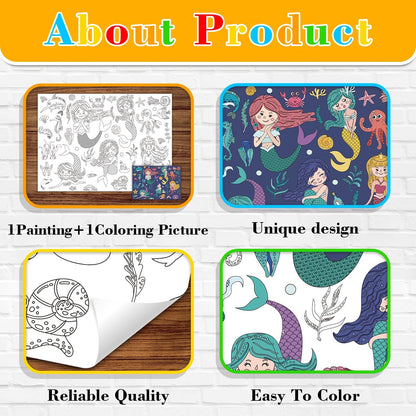 43.3x31.5 Summer Coloring Poster with Picture, Giant Cute Painting Poster, Large Coloring Tablecloth for Classroom Home Birthday Party Supplies Favor