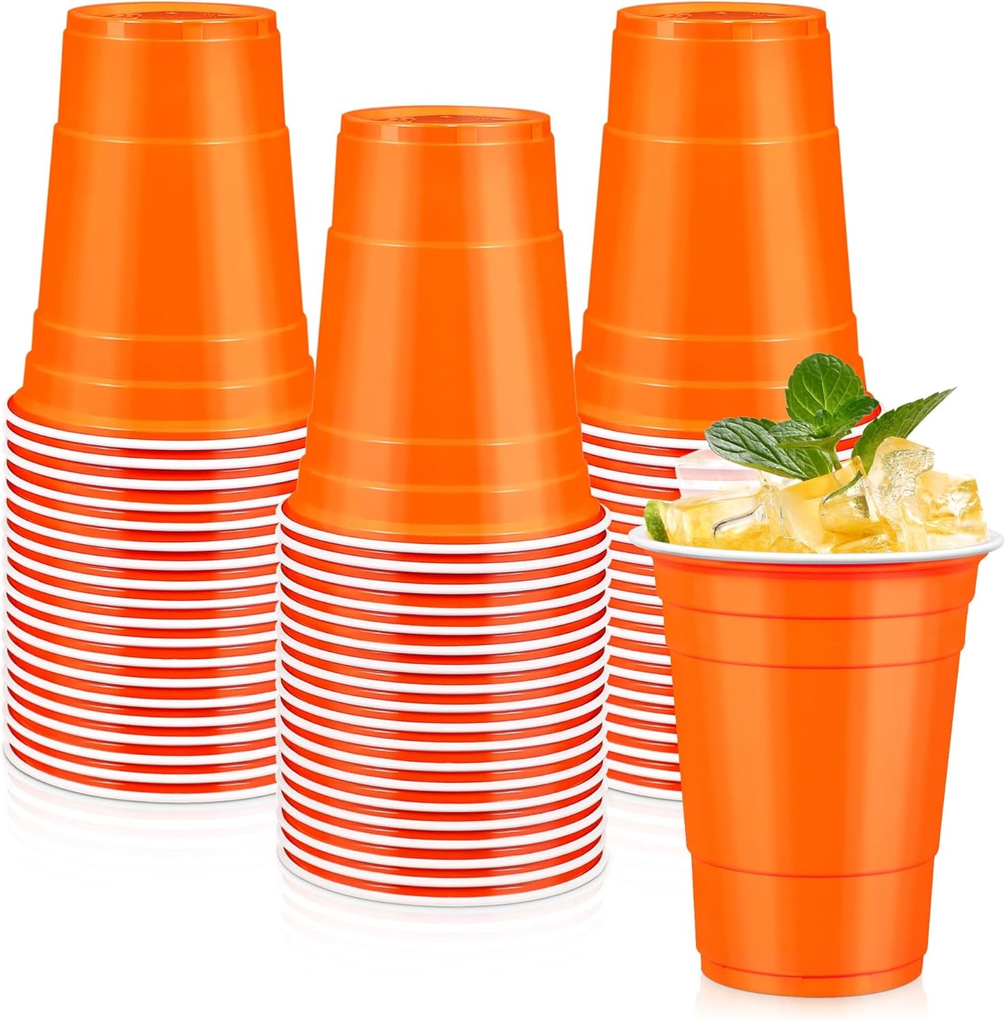 LANLISA 50 Gold Plastic Cups, 16 oz Disposable Cups, Drinking Cups For Birthday Party Supplies, Graduation, Thanksgiving Decorations, Harvest, Fall, New Years