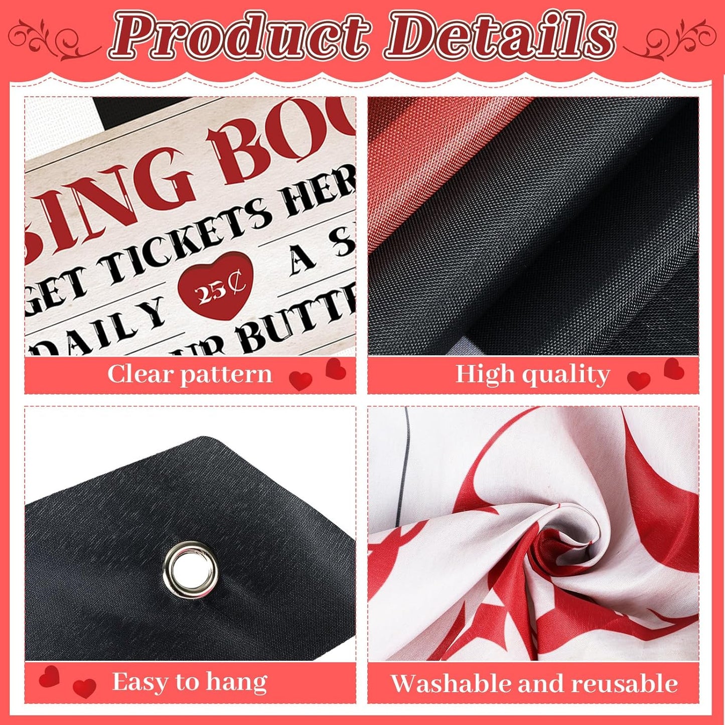 Valentine's Day Kissing Booth Backdrop Photo Prop Selfie Frame Movie Party Decor Black & White Love Theme Decoration Fabric Photo Backdrop for Holiday Event Carnival Party Celebration 71.3x59.6 Inch