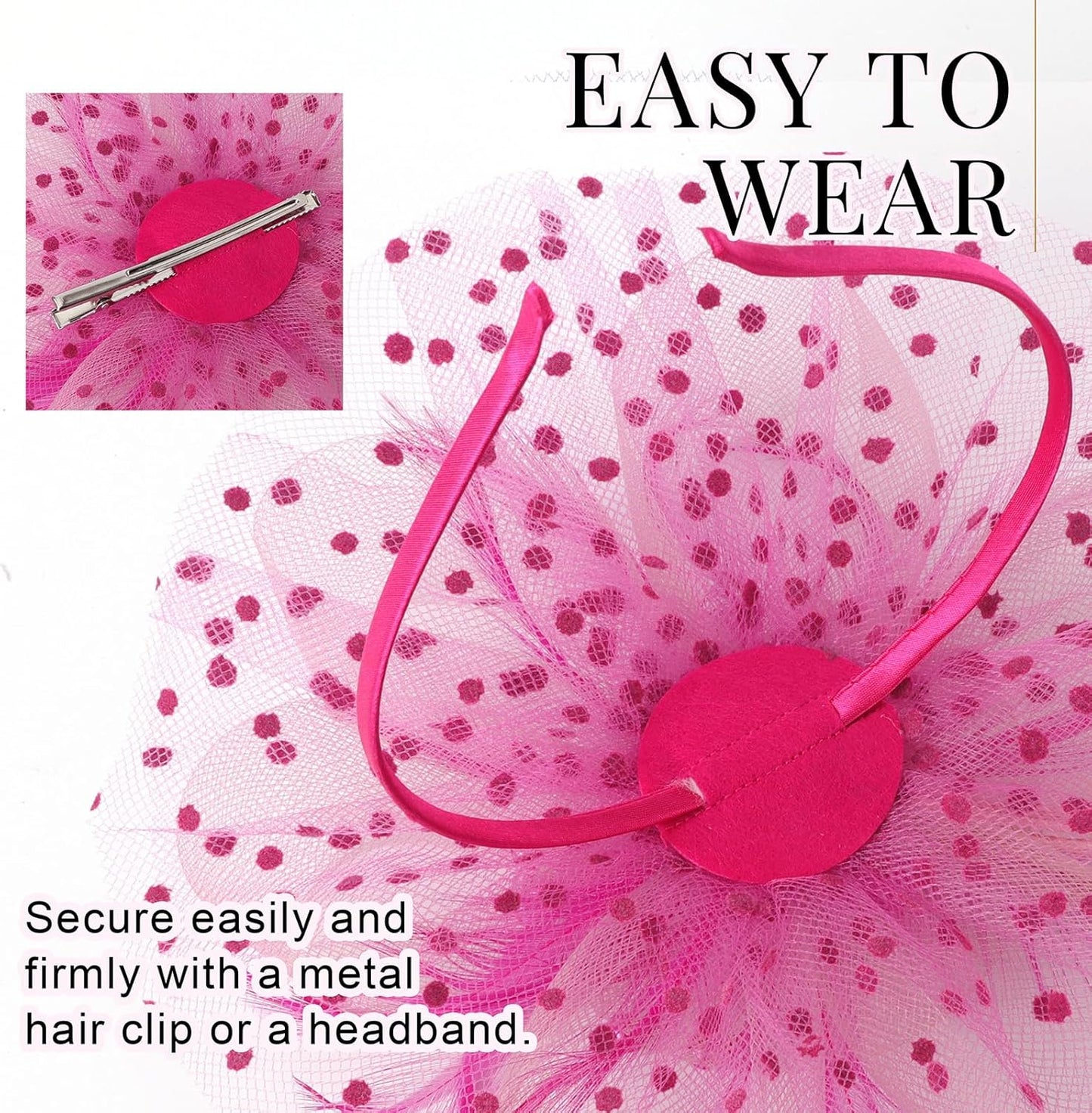 DRESHOW Fascinators Hat Flower Mesh Ribbons Feathers on a Headband and a Clip Tea Party Headwear for Girls and Women - Colors B