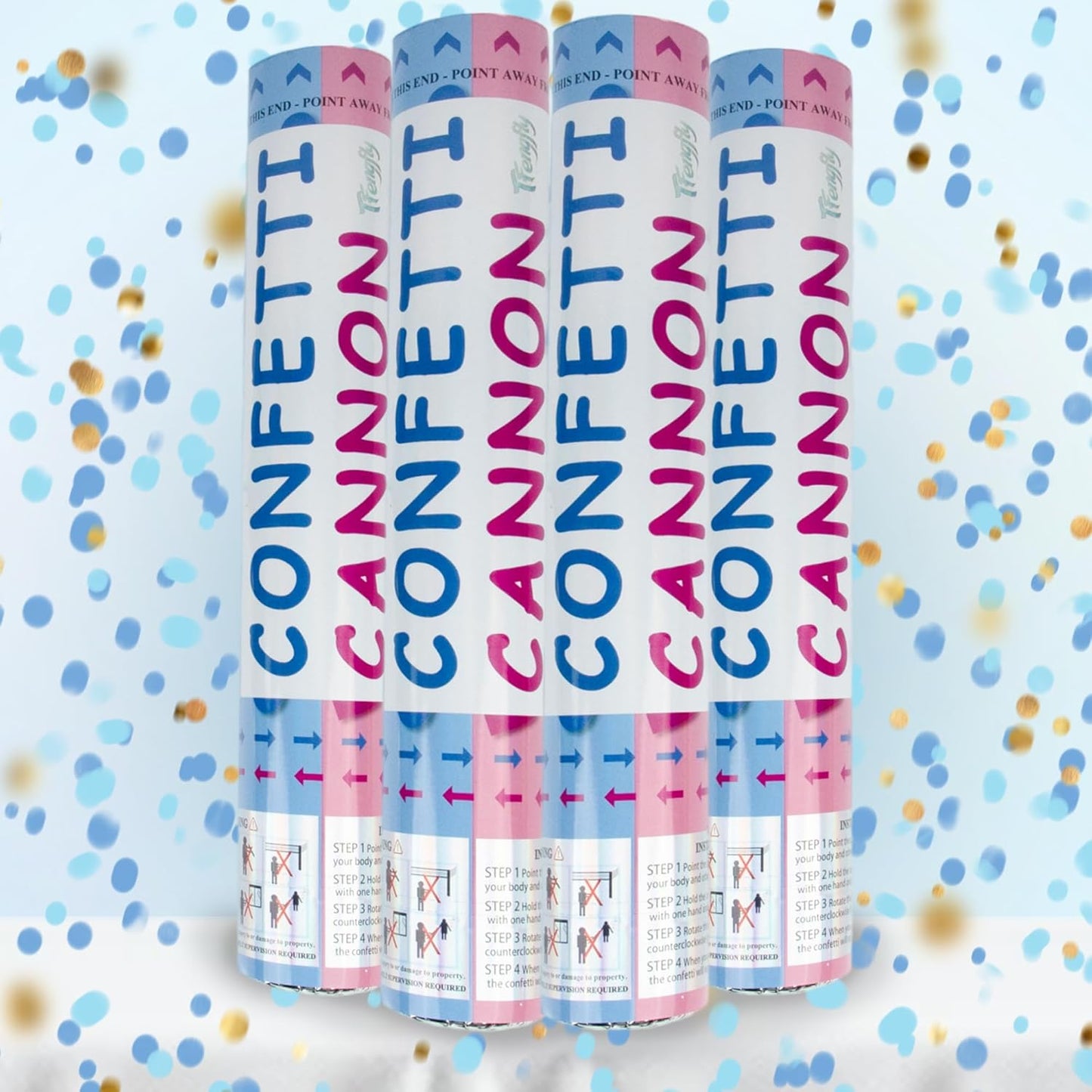 4 Pack Gender Reveal Confetti Cannon, 12 in Blue Rectangle Shaped Paper Party Poppers Cannons, Confetti Poppers For Baby Boy Gender Reveal Baby Showers (Rectangle, Blue)