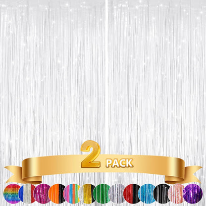 GCB 2Pack Black Metallic Tinsel Foil Fringe Curtains, Black Foil Curtain Backdrop, Photo Booth Props for Birthday Wedding Baby Shower Bachelorette Xmas Celebration Party Decorations Door Streamers