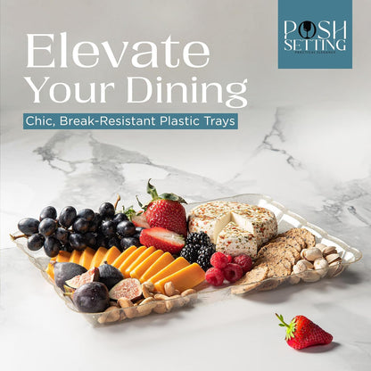 Posh Setting - Glitter Gold Serving Trays for Party, 9x13 Plastic Platters & Food Trays