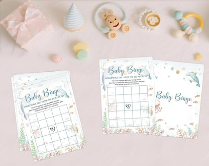 Under The Sea Baby Shower Bingo Game, Pack of 30 Game Cards, Sea Creatures Ocean Shower Game, Gender Reveal Party Decorations, Gender Neutral - KR77