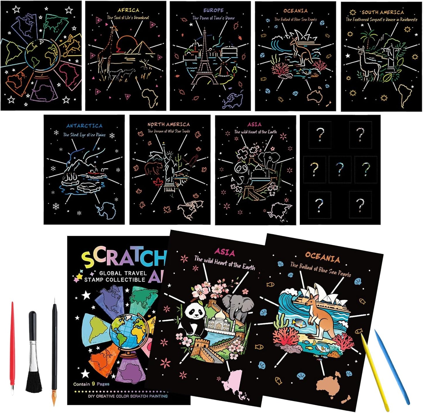 Scratch Art Bookmarks Kit, 24 Sheet Paper with Scratching Tools for DIY Party Favors, Christmas Stocking Stuffers