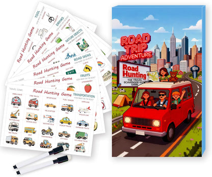 Road Trip Adventure Travel Scavenger Hunt Game, Road Hunting Card Game with Occupations, Drinks, Fruits Themes