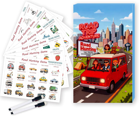 Road Trip Adventure Travel Scavenger Hunt Game, Road Hunting Card Game with Occupations, Drinks, Fruits Themes