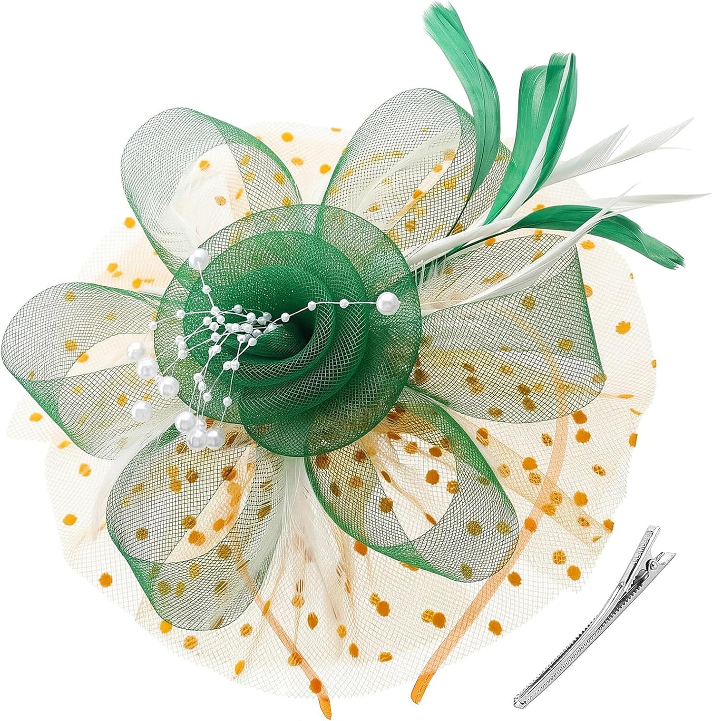 DRESHOW Fascinators Hat Flower Mesh Ribbons Feathers on a Headband and a Clip Tea Party Headwear for Girls and Women - Colors A