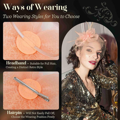 Fascinators Hats for Women Tea Party Hat Feather Mesh Headband Vintage Lace Cocktail Headwear Veil Hair Clip Church