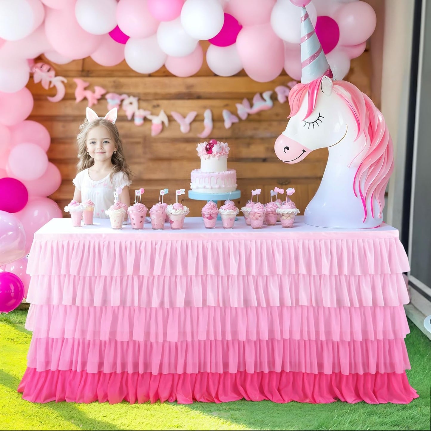 6ft Rainbow Tutu Table Skirt for Rectangle Round Tables Chiffon Table Cloth for Birthday Party Decorations Baby Shower Parties Ruffle Table Skirting