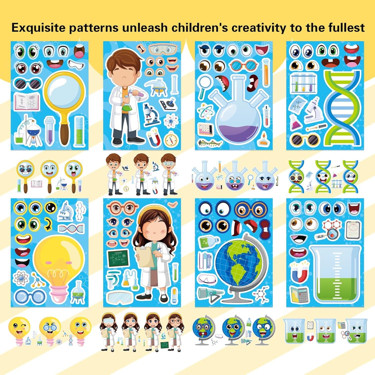 24 PCS Fairy Stickers for Kids, Make a Face Sticker with 8 Unique Designs Fairy, Frog, Mushroom, Make Your Own Stickers for Girls Birthday Party Favors, Goodie Bags, DIY Crafts