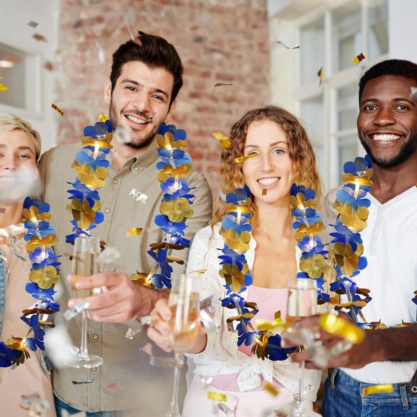 Sherr 24 Pcs LED Leis Light Up Purple and Gold Hawaiian Flower Necklaces, Graduation 2026 Party Supplies, Class of 2026 Leis for Beach Wedding Luau Glow Party Favors