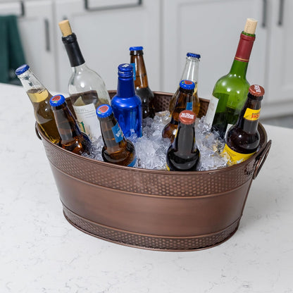 BREKX Galvanized Beverage Tub for Parties, Oval Drink Bucket with Handles, Colt Copper Finish Wine Cooler Bucket for Home Bar (15-Quarts, 16-Bottles), Long-Lasting for Years of Celebrations