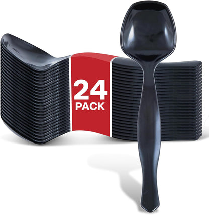 24 Count Disposable Black Plastic Serving Spoons for Catering, Weddings, Holidays and More - Large Plastic Buffet Spoons for Parties, Stock Your Home