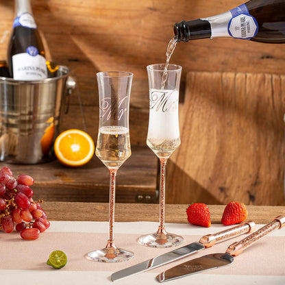 Wedding Cake Knife and Server Set, Wedding Cake Cutting Set with Mr and Champagne Flutes Glasses for Bride and Groom Gifts for Couples