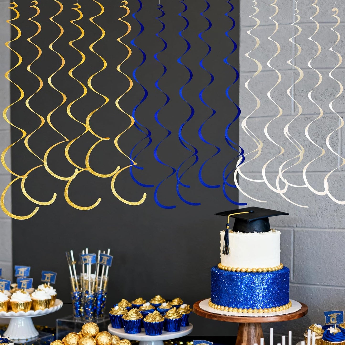 36 Pcs Blue Hanging Swirl Decorations Ombre Royal Blue White Felt Swirl Streamer Spiral Ceiling Garland for Birthday Wedding Baby Shower Graduation Under The Sea Nautical Ahoy Achor Party Supplies
