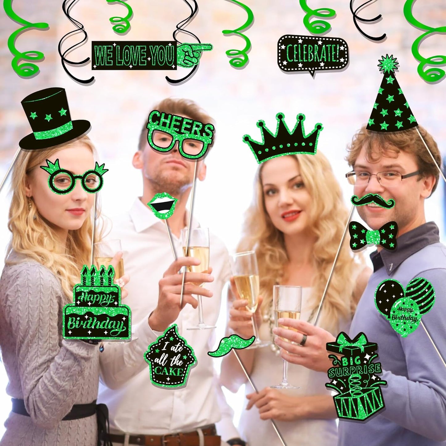 36 PCS Birthday Photo Booth Props Party Supplies Holiday Picture Decorations Photo Booth Props for Birthday Party Favors Pose Sign Kit Fun for Party (Purple and Black)