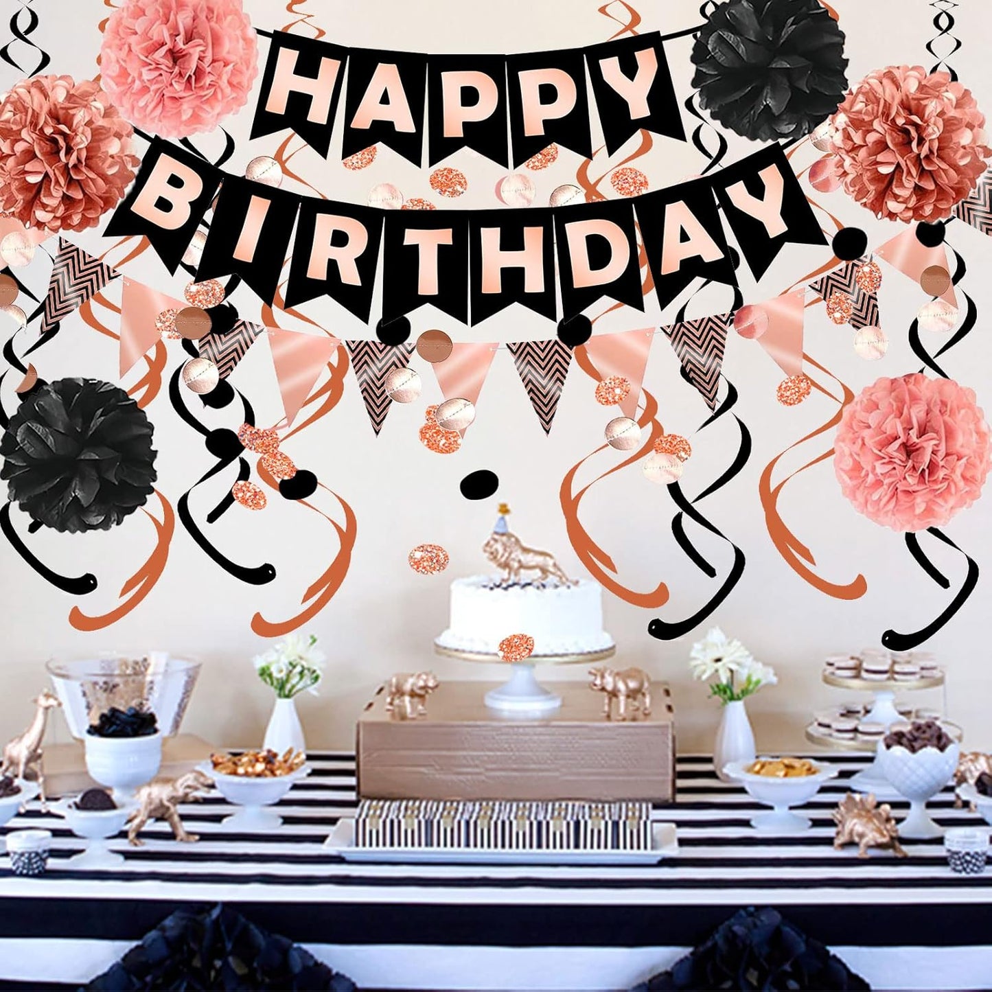 Fecedy Happy Birthday Banner With Colorful Paper Flag Bunting Paper Circle Confetti Garland Swirl Streamers Honeycomb ball for Birthday Party Decorations