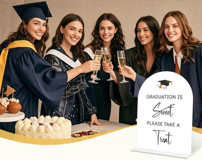 Graduation Guestbook Sign, 6 x 8 Inch White Arch Acrylic Grad Party Sign with Holder, Graduation Party Sign for Class of 2026, Grad Decor, High School College Party Supplies - DL02