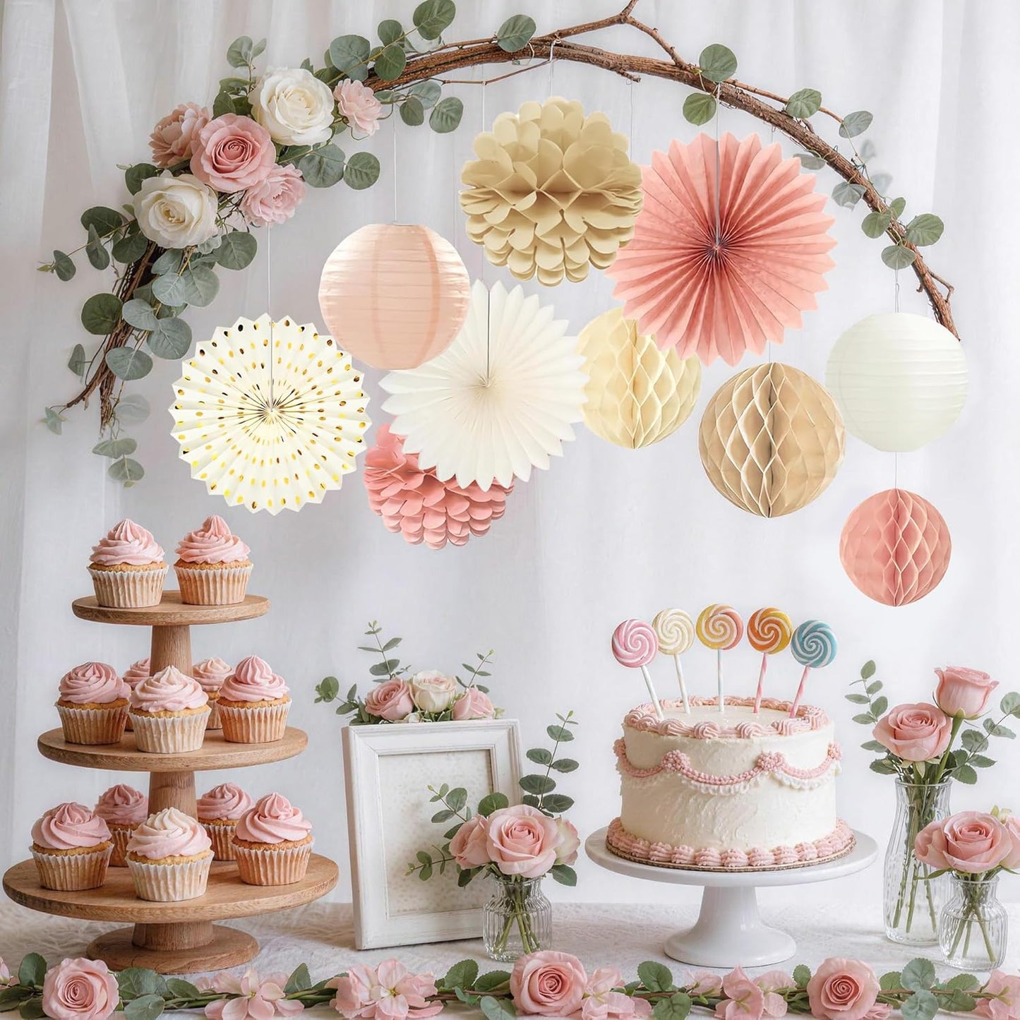 Tissue Paper Pom Poms - 23 PCS Dusty Blue Paper Flowers Pom Pom Kit Circle Dot Party Banner Hanging Swirl Party Decorations for Wedding Birthday Baby Shower Bridal Shower Tea Party