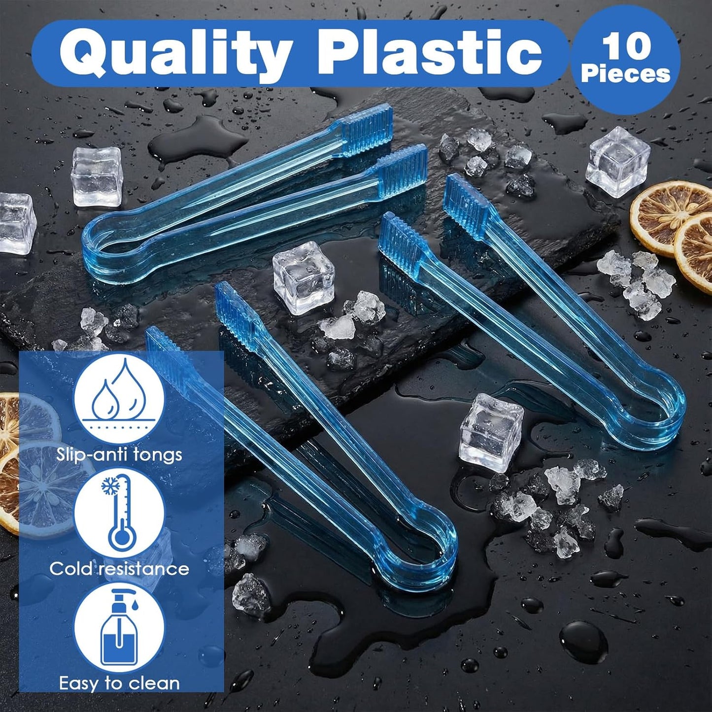 LemonRoad 10 Pcs Plastic Buffet Serving Tongs, 6.3 Inches Clear Kitchen Tongs Mini Small Disposable Serving Utensil for Party Food Ice Salad Buffet Appetizer Catering Barbecue Cookies(Clear Blue)