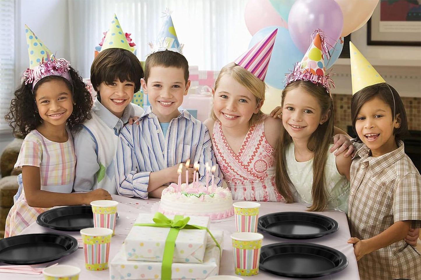 Party Solids Black Plastic Plates For Party 10" Black Disposable Plates For Party Supplies 100 Pcs Plastic Dinnerware Sets Heavy Duty 350 GSM Disposable Dinnerware Set
