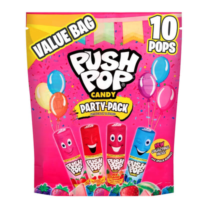 Push Pop Lollipops, Hard Candy Variety Pack, 10 Count Lollipops Individually Wrapped in Fruity Flavors, Full Size, Fun Candy For Pinatas, Birthdays, Party Favors & Gifts for Kids