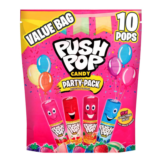 Push Pop Lollipops, Hard Candy Variety Pack, 10 Count Lollipops Individually Wrapped in Fruity Flavors, Full Size, Fun Candy For Pinatas, Birthdays, Party Favors & Gifts for Kids