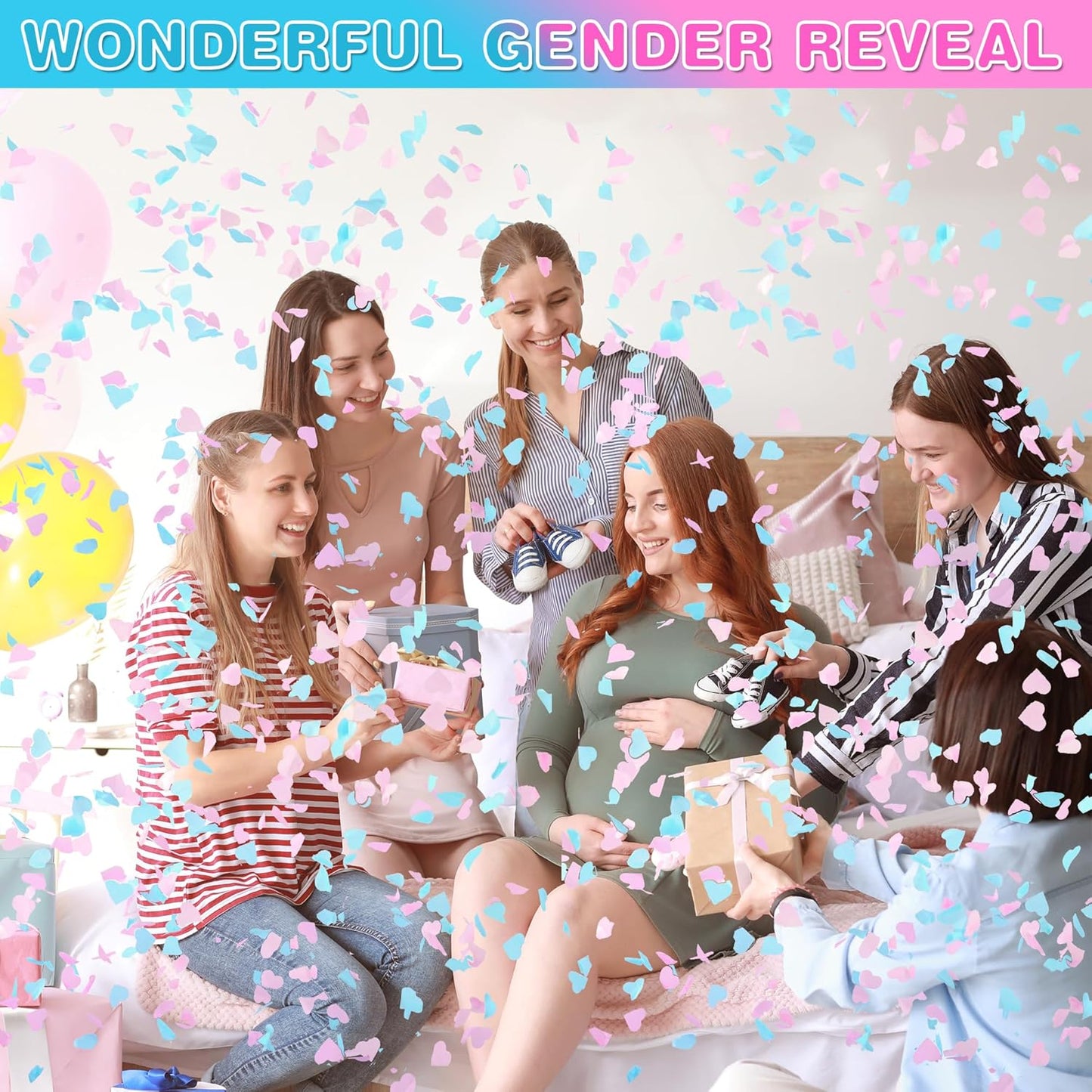 Gender Reveal Confetti Cannon, 4 Pack Biodegradable Confetti Paper with Cornstarch Powder, Confetti Blaster for Girl Gender Reveal, Party Poppers, Pink
