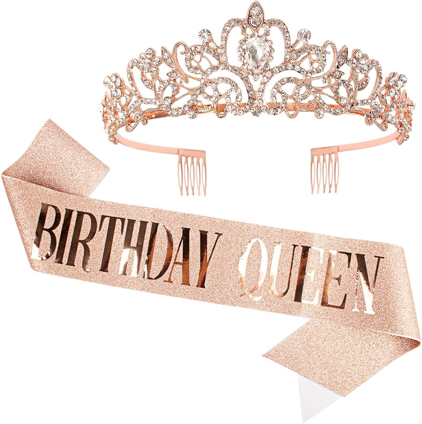 Happy Birthday Queen Tiara Crowns for Women, Red Sash, Party Favors Supplies Gift, 30th Decorations, Stuff Accessories