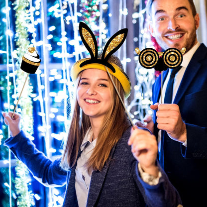 Zonon 24 Pcs Funny Photo Booth Props Class of 2026 Graduation Birthday Wedding Family Class Reunion Prom Disco Party Celebration Decoration Supplies Mix of Hats, Lipstick, Tie(Blue and Black)