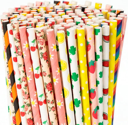HAKACC 180PCS Paper Straws for Drinking, 9 Different Patterns Party Straws Disposable Drinking Straws for Birthday Wedding Holiday DIY Decorations