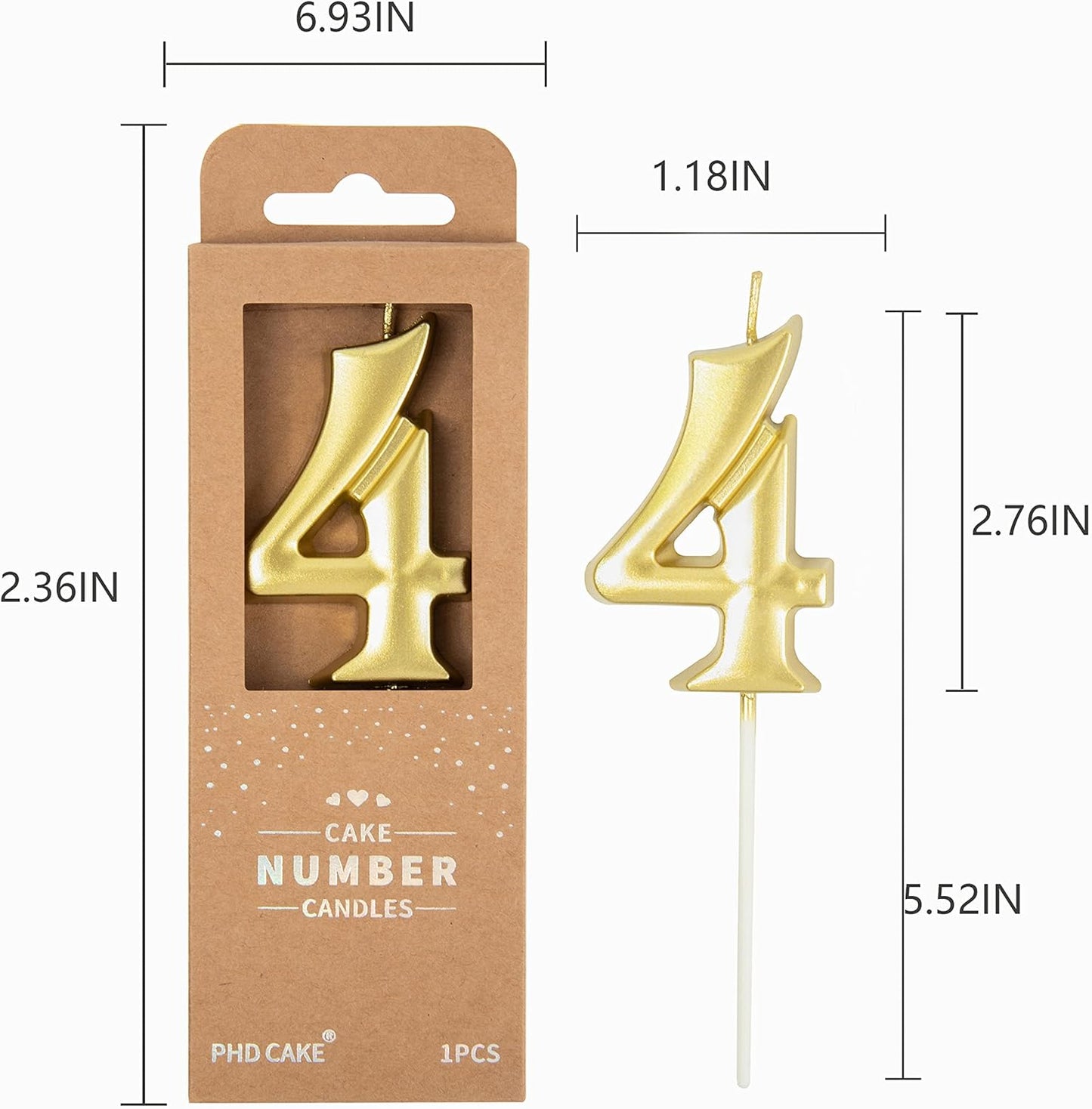 PHD CAKE 2.76 Inch Elegant Gold 1 Number Birthday Candles, Gold Number Candles, Cake Number Candles, Party Celebration