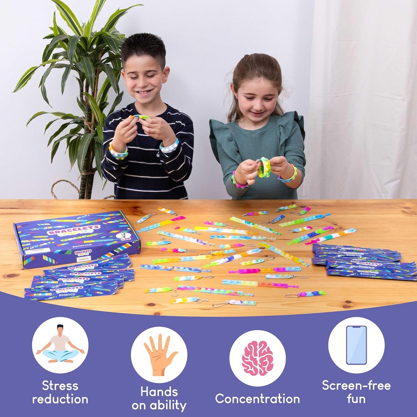 BONNYCO Pop It Bracelets and Keychains Pack 30 Kids Party Favors. Goodie Bags Stuffers for Kids, Fidget Toys Pop Its Bulk. Return Gifts for Birthday Party, Goody Bag Stuffers, Pinata, Classroom Prizes