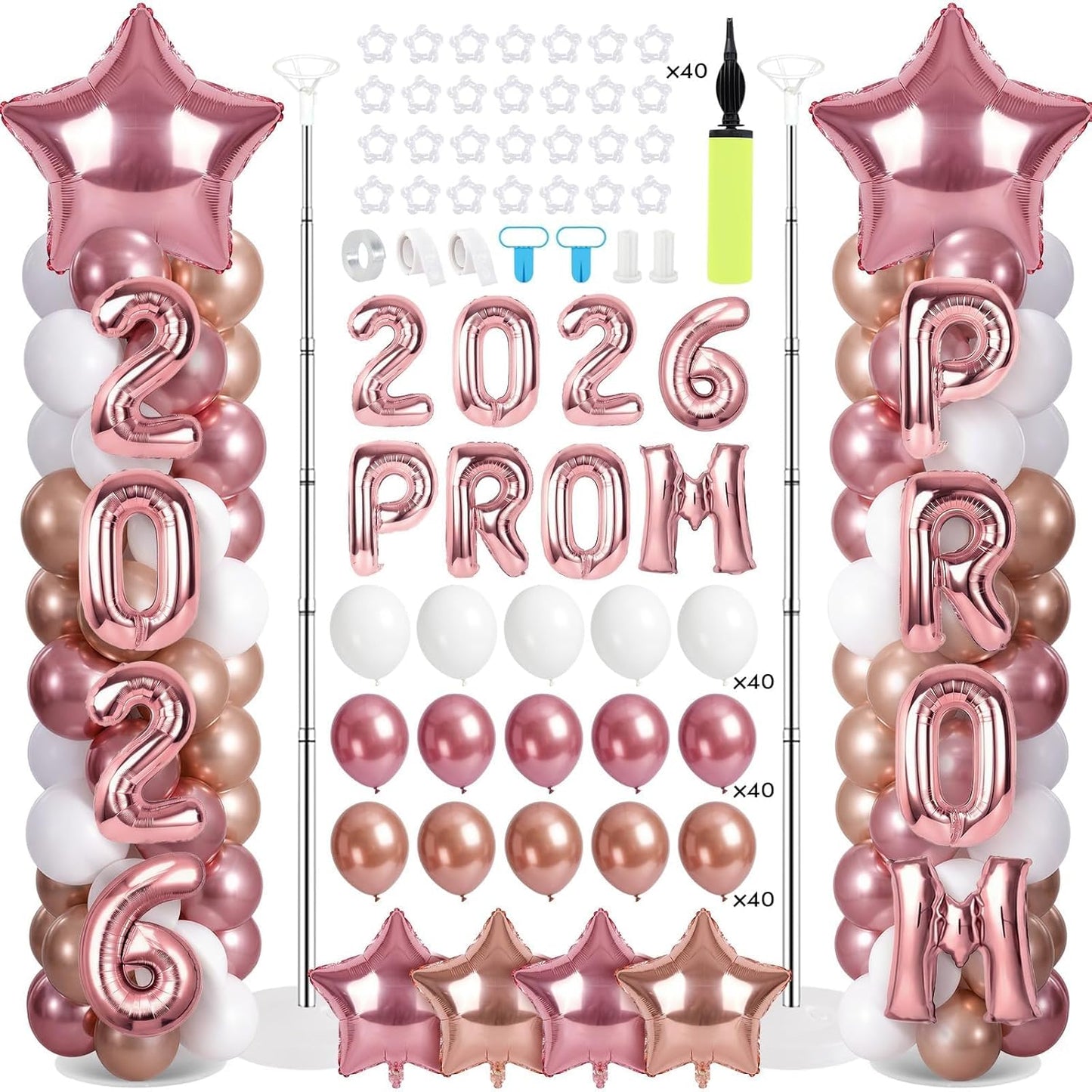 2 Sets Graduation Balloon Column Stand Kits with Balloons 2026 Grad Themed Decoration Navy Blue Balloon Tower Stand Kit for Grad High School & College Celebration Party Decor
