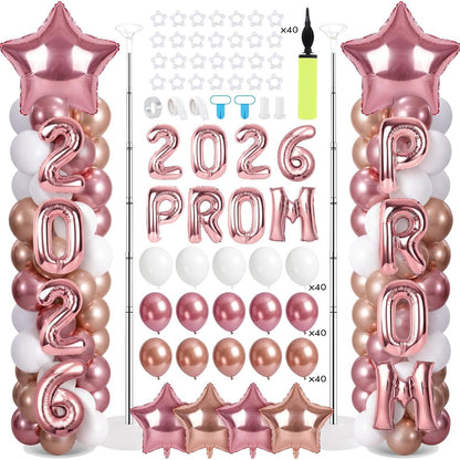 2 Sets Graduation Balloon Column Stand Kits with Balloons 2026 Grad Themed Decoration Navy Blue Balloon Tower Stand Kit for Grad High School & College Celebration Party Decor