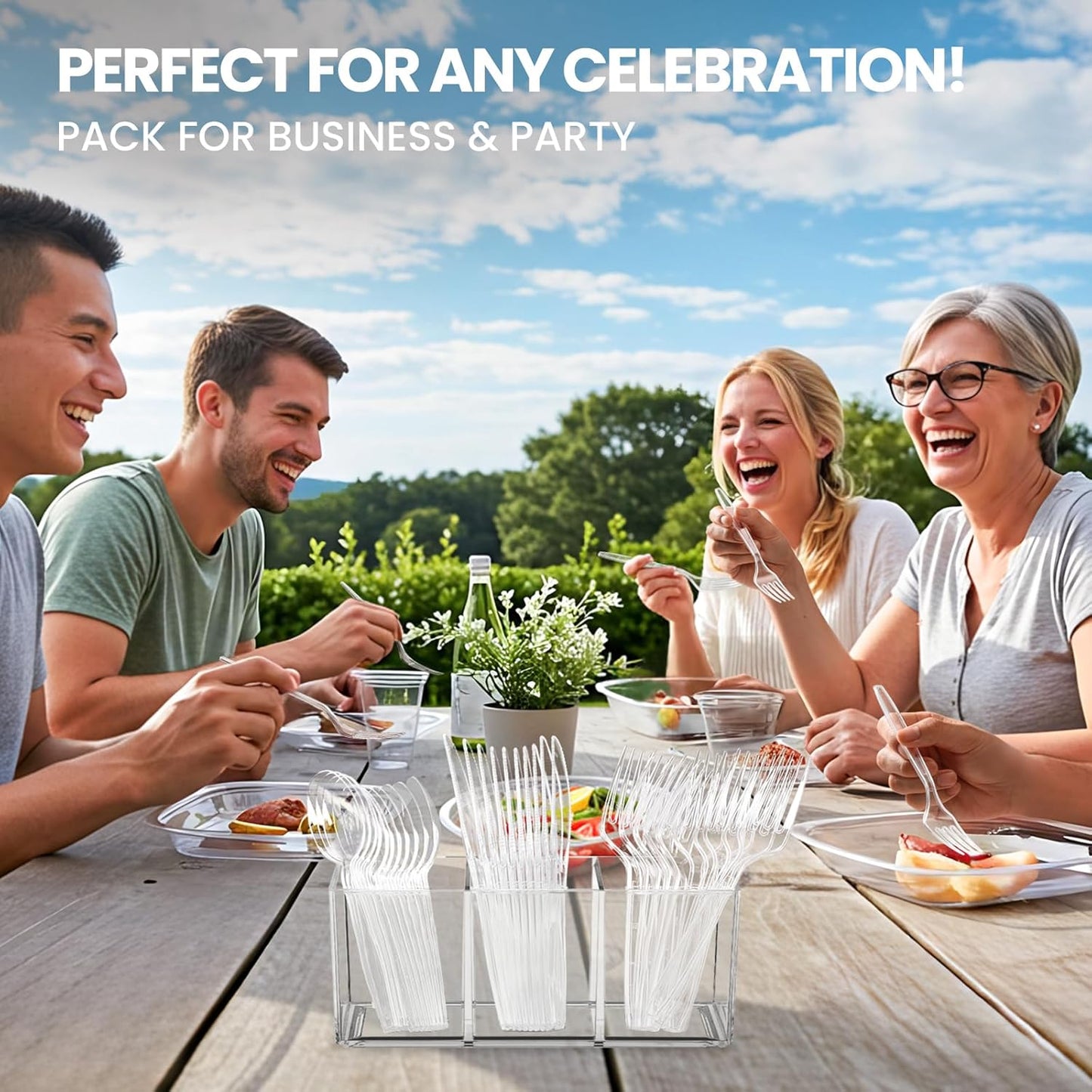 400 Count Heavy Duty Plastic Silverware, BPA-Free, Clear Plastic Cutlery Set, Premium Disposable Utensils for Party Everyday Use, 150 Forks, 150 Spoons and 100 Knives