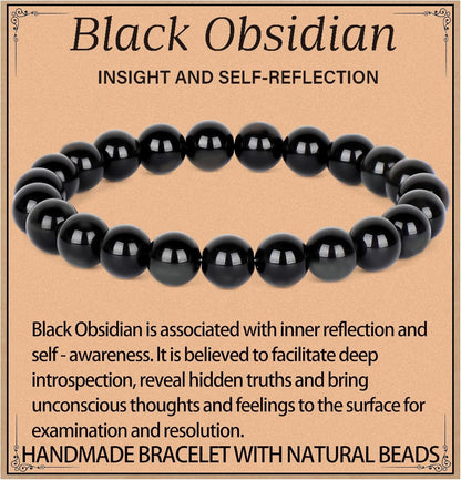 LPBeads Handmade Natural Gemstone Stretch Elastic Bracelet Healing Crystal Round Stone Beads Jewelry Gifts for Women Men