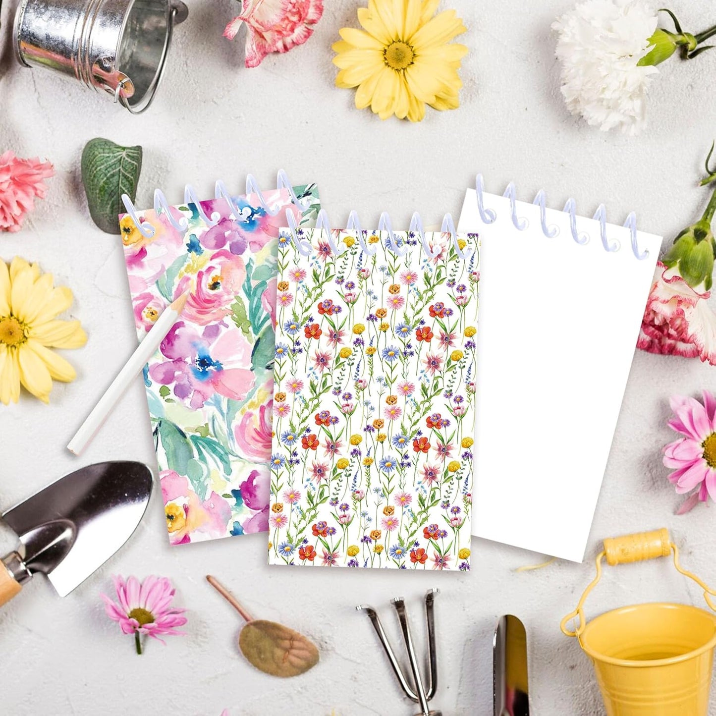 24pcs Floral Mini Spiral Notebooks Small Flowers Mini Notepads DIY Art Crafts for Spring Theme Wedding Birthday Party Gifts School Rewards Favors Supplies