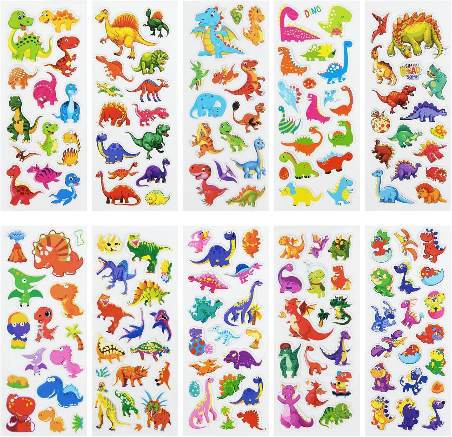 24 Sheets(500+) 3D Puffy Stickers for Toddlers Kids, Bulk Preschool Sticker Sheets for Reward, Craft, Scrapbooking Including Animal, Fruits, Dinosaurs, Fish and More
