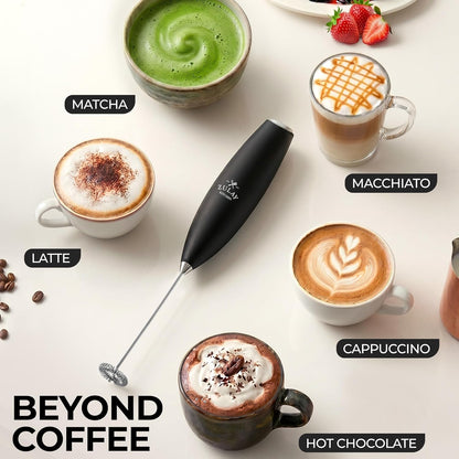 Zulay Kitchen Powerful Milk Frother AA Batteries Included – Ultra Fast Handheld Drink Mixer with Stainless Steel Whisk Stirrer for Coffee, Protein, Matcha & More, Frother Wand Electric Frothmate Black - Colors E