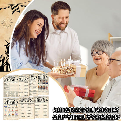 70Pcs 70th Birthday Party Games Born In 1956 Fun 1956 Trivia Music Slang Books Game Double-Sided Game Cards Vintage 70th Birthday Party Supplies for 70 Year Old Activity Anniversary Class Reunion